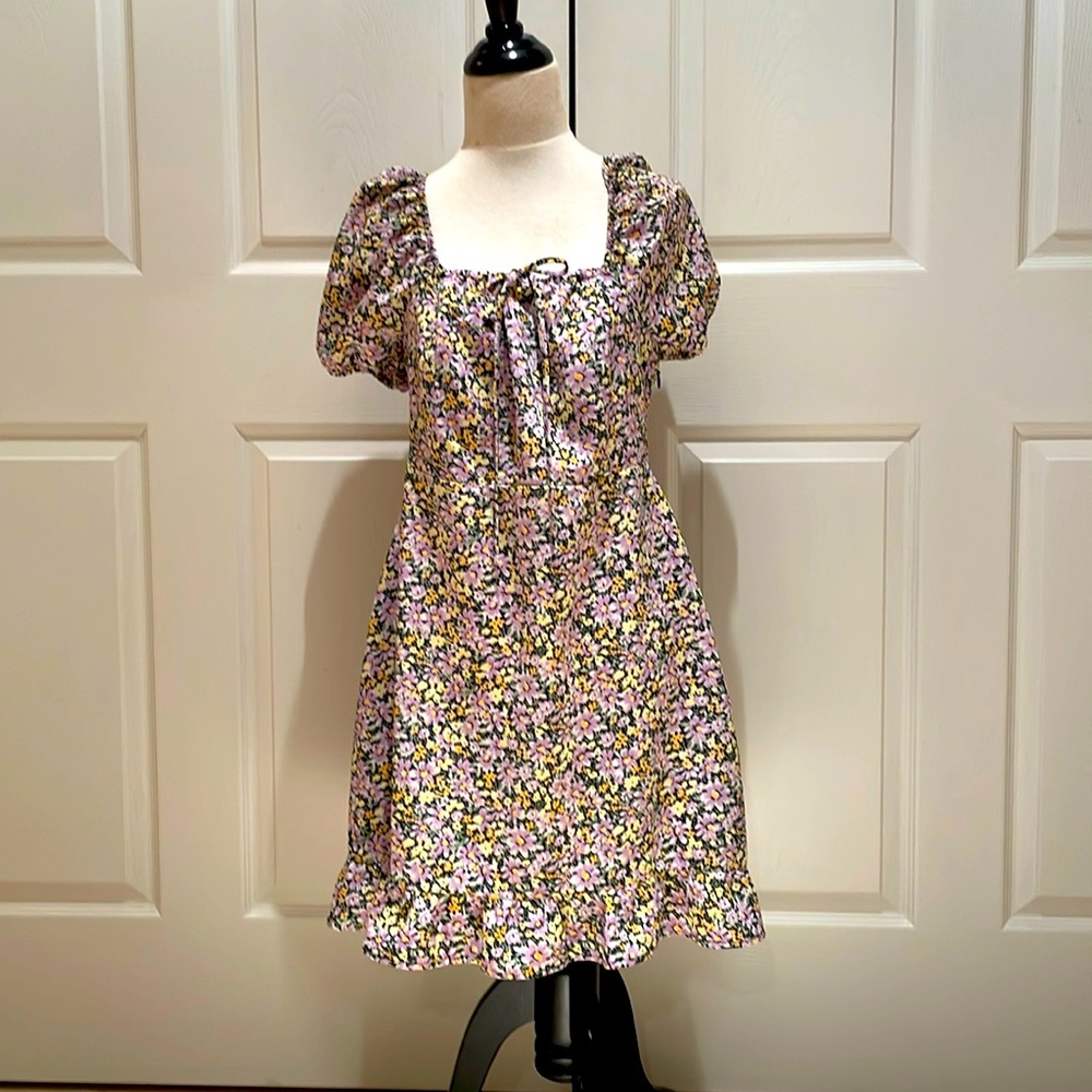 Sanctuary Women's Fresh Breeze Ditsy-Print Ruffled-Hem Dress Purple.